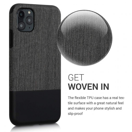 KW iPhone 11 Pro Max Θήκη Σιλικόνης TPU Design Two-Tone Tweed Fabric - Anthracite / Black - 51157.01