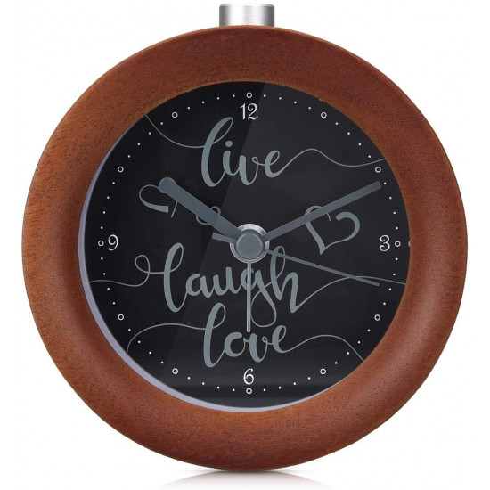 Navaris Analogue Wood Alarm Clock Design Live / Laugh / Love - Αναλογικό Επιτραπέζιο Ρολόι και Ξυπνητήρι - Dark Brown - 46269.18.05