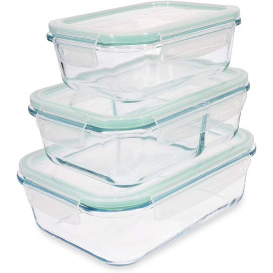 Navaris Glass Food Containers with Lid Σετ με 3 Γυάλινα Δοχεία Φαγητού με Καπάκι - 47684.03.01
