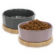 Navaris Ceramic Dog Bowls with Wood Underlay - Σετ με 2 Μπολ Φαγητού και Νερού με Βάση από Ξύλο Βελανιδιάς και Κεραμικό για Κατοικίδια - Violett - 50946.02