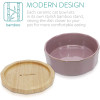 Navaris Ceramic Dog Bowls with Wood Underlay - Σετ με 2 Μπολ Φαγητού και Νερού με Βάση από Ξύλο Βελανιδιάς και Κεραμικό για Κατοικίδια - Violett - 50946.02