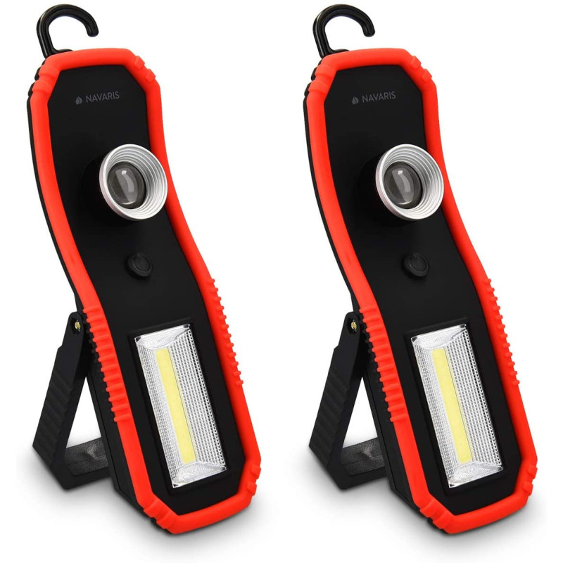Navaris 2x 3W COB LED Work Light Σετ με 2 Φακούς Εργασίας με Μαγνητική Βάση και Γάντζο - Black / Red - 45758.02