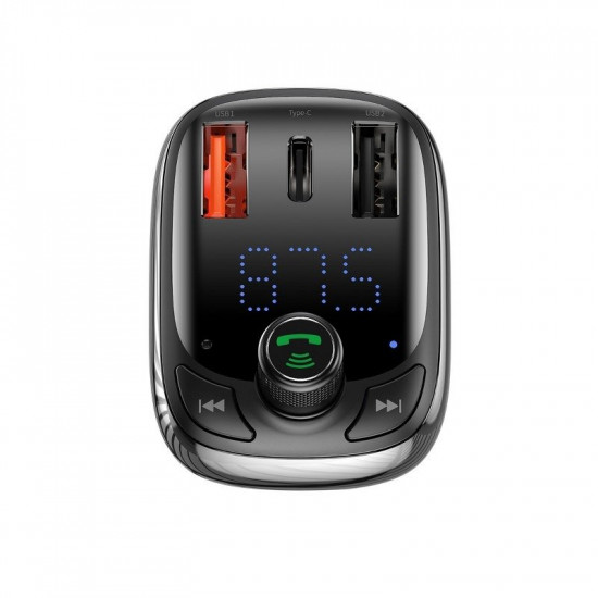 Baseus T Typed S-13 Car FM Transmitter για Αναπαραγωγή Μουσικής / Handsfree Κλήσεις / Φόρτιση Κινητών στο Αυτοκίνητο PD QC 3.0 - Black - CCTM-B01