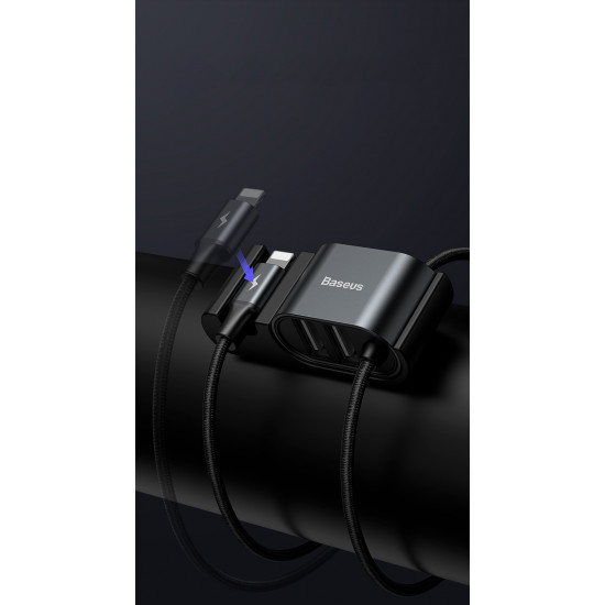 Baseus Special Data Cable for Backseat με 2xUSB Hub με Ενσωματωμένο Καλώδιο Lightning - Black - CALHZ-01