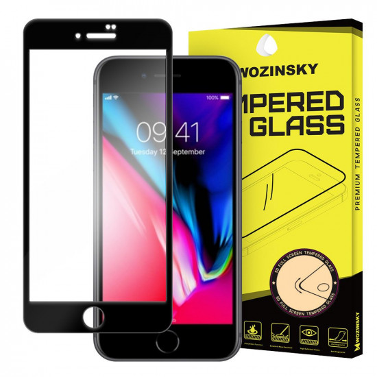 Wozinsky iPhone SE 2022 / SE 2020 / 7 / 8 9H Case Friendly Full Screen Full Glue Tempered Glass Αντιχαρακτικό Γυαλί Οθόνης - Black