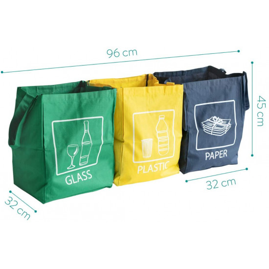 Navaris Recycling Bags Set Σετ με 3 Σάκους  Ανακύκλωσης  - Green / Yellow / Blue - 46924.01