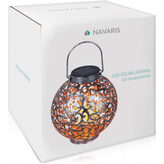 Navaris Outdoor Solar Lantern Light Μεταλλικό Φωτιστικό Εξωτερικού Χώρου - Design Silhouette Ornament - Silver - 49370.01