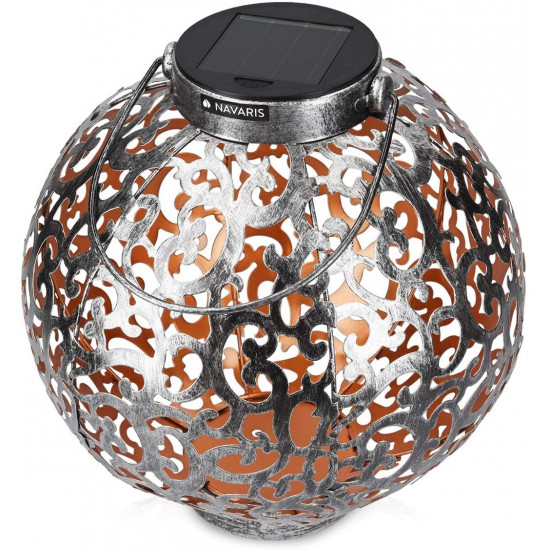Navaris Outdoor Solar Lantern Light Μεταλλικό Φωτιστικό Εξωτερικού Χώρου - Design Silhouette Ornament - Silver - 49370.01