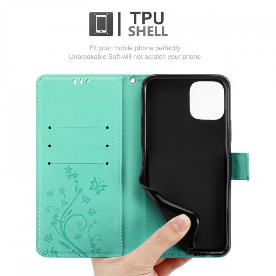 Cadorabo iPhone 11 Pro Θήκη Πορτοφόλι Stand από Δερματίνη - Floral - Turquoise