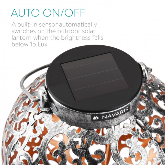 Navaris Outdoor Solar Lantern Light Μεταλλικό Φωτιστικό Εξωτερικού Χώρου - Design Silhouette Ornament - Silver - 49371.01