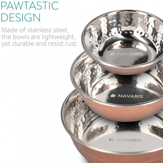Navaris Σετ με 3 Ανοξείδωτα Μπολ Φαγητού για Γάτες και Σκύλους Design Copper - 46736.27.03