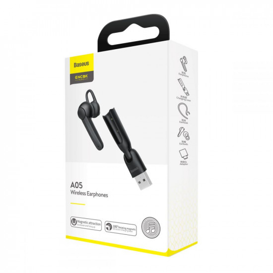 Baseus A05 Magnetic Bluetooth Earphone - Ασύρματο ακουστικό με Μαγνητική Βάση Φόρτισης - Black - NGA05-01