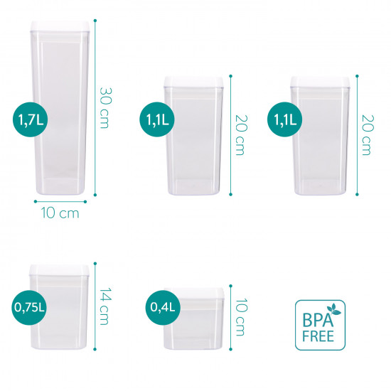 Navaris Σετ με 5 BPA Free Δοχεία Αποθήκευσης Φαγητού - 51459.01.05