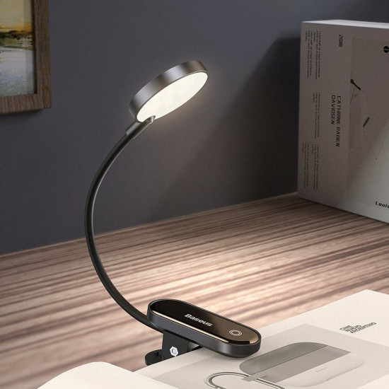 Baseus Comfort Reading Mini Clip Lamp - Επαναφορτιζόμενο Επιτραπέζιο Φωτιστικό LED με Clip Στήριξης - Grey - DGRAD-0G