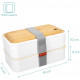 Navaris Bento Box Set Δύο Δοχεία Φαγητού με Μαχαιροπίρουνα και Καπάκι από Μπαμπού - 1.2L - White - 47407.01.16