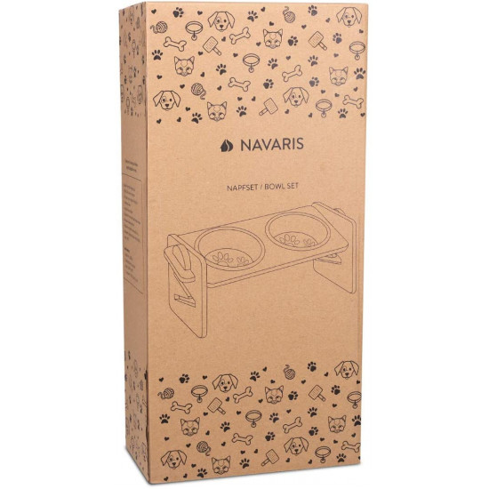 Navaris 2 Μπολ Φαγητού με Ρυθμιζόμενη Ξύλινη Βάση για Κατοικίδια - Brown - 51308.02