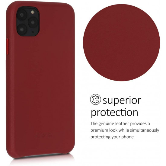Kalibri iPhone 11 Pro Max Σκληρή Θήκη με Επένδυση Γνήσιου Δέρματος - Red - 49738.09