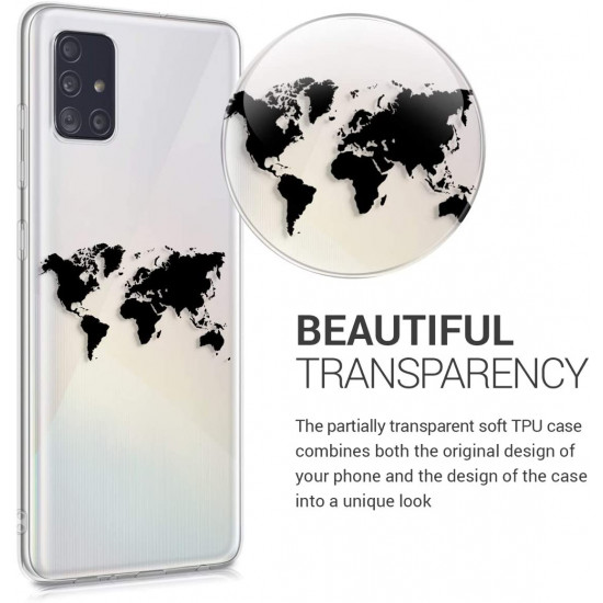 KW Samsung Galaxy A51 Θήκη Σιλικόνης TPU Design Travel Outline - Black - Διάφανη - 51199.11