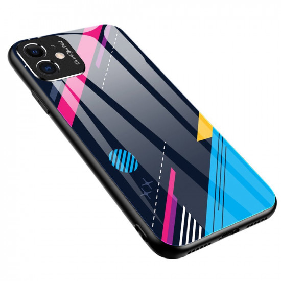 OEM iPhone 11 Pro Max Θήκη με Πλαίσιο Σιλικόνης και Όψη Γυαλιού Tempered Glass - Colorful - Pattern 4