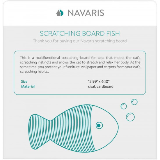 Navaris Cat Scratch Board - Ονυχοδρόμιο - Σανίδα για Γάτες Design Fish - 34x16cm - Turquoise - 48349.04