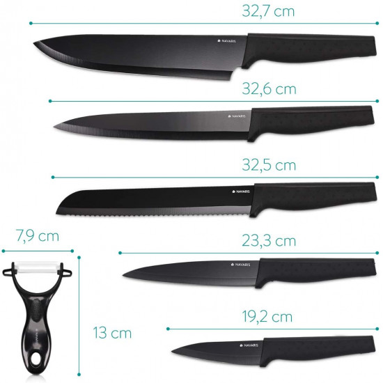 Navaris Σετ με 5 Τεμάχια μαχαιριών και 1 Αποφλοιωτή - Black - 48366.06.02