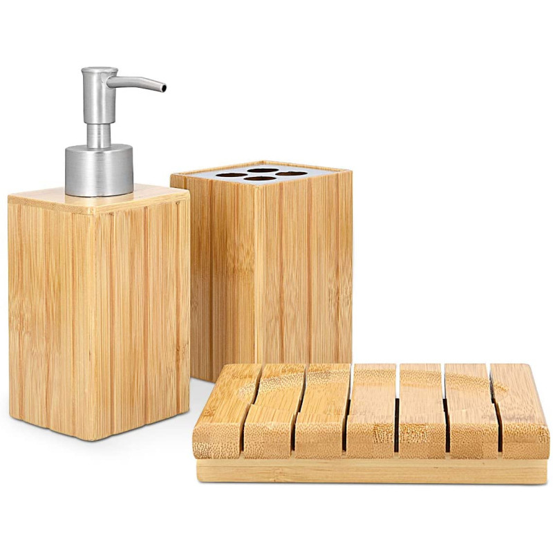 Navaris Ξύλινο Αξεσουάρ Μπάνιου Σετ 3 τεμαχίων από Bamboo - Natural Wood - 50084.03