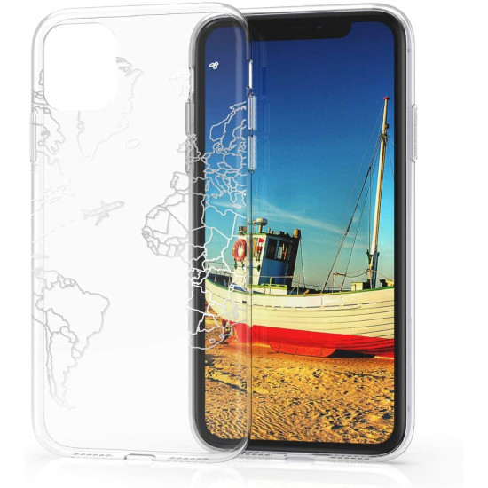 KW iPhone 11 Θήκη Σιλικόνης TPU Design Travel and Explore - Silver / Διάφανη - 49785.28