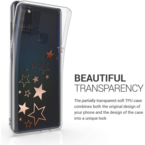 KW Samsung Galaxy A21s Θήκη Σιλικόνης TPU Design Star Mix - Rose Gold - Διάφανη - 52498.05