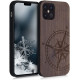 KW iPhone 12 Pro Θήκη από Φυσικό Ξύλο Design Navigational Compass - Dark Brown - 52734.01