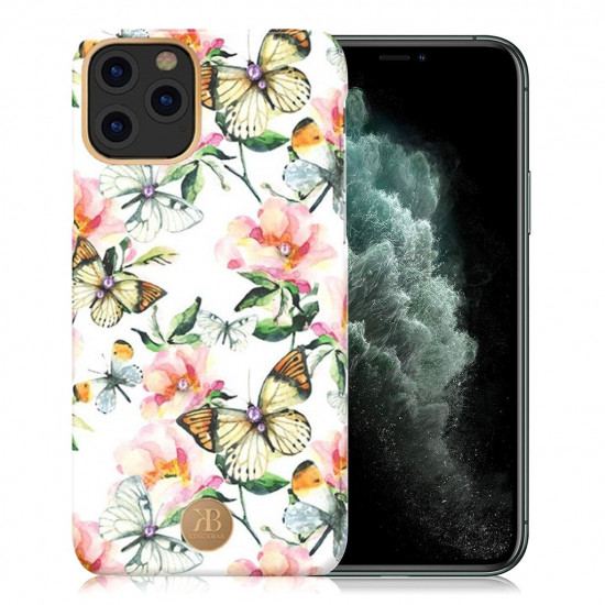 Kingxbar iPhone 11 Pro Max Blossom Series Σκληρή Θήκη με Swarovski Crystals - Peach Flower - Multicolor