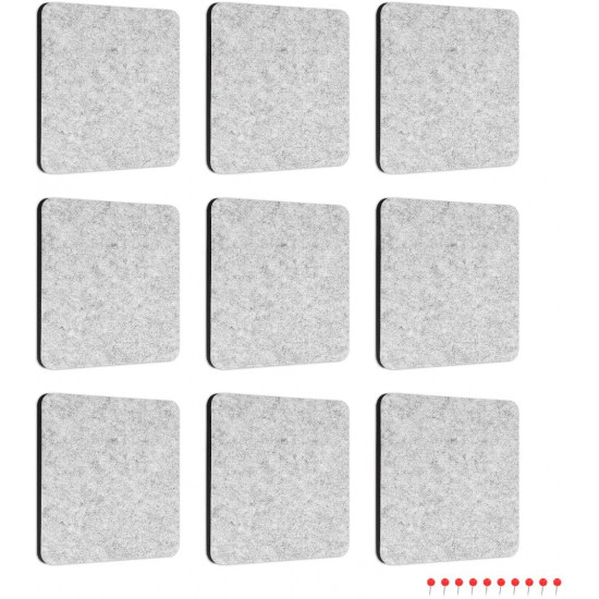 Navaris Square Felt Memo Boards - Σετ με 9 Πίνακες Ανακοινώσεων και Πινέζες - Light Grey - 46231.02.25
