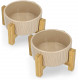 Navaris Cat Bowls with Wood Stands - Σετ με 2 Μπολ Φαγητού και Νερού με Βάση από Μπαμπού για Κατοικίδια - Beige - 52177.43.2