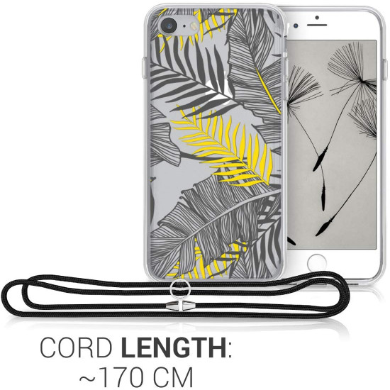KW iPhone SE 2022 / SE 2020 / 7 / 8 Θήκη Σιλικόνης TPU με Λουράκι Design Palm Leaves - Διάφανη / Yellow / Grey - 48478.05