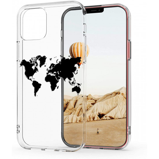KW iPhone 12 Pro Max Θήκη Σιλικόνης TPU Design Travel Outline - Διάφανη / Black - 53041.01