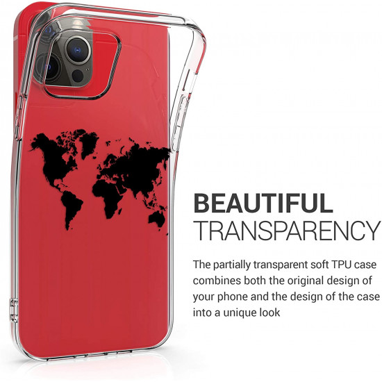 KW iPhone 12 Pro Max Θήκη Σιλικόνης TPU Design Travel Outline - Διάφανη / Black - 53041.01