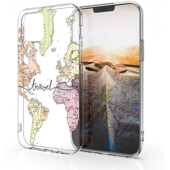 KW iPhone 12 Pro Max Θήκη Σιλικόνης TPU Design Travel - Διάφανη / Black / Multicolor - 53041.02