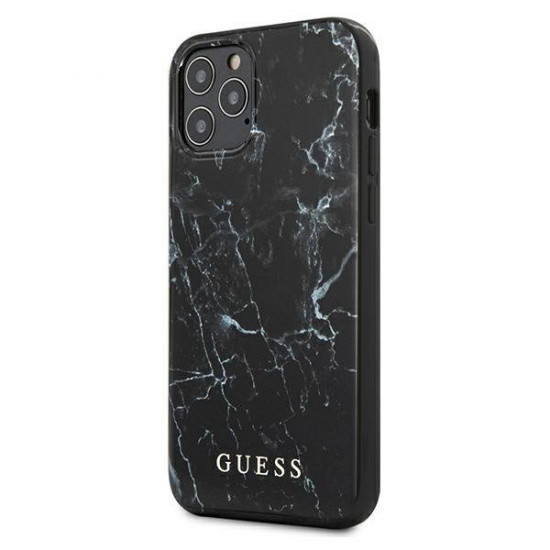 Guess iPhone 12 Pro Max Marble Σκληρή Θήκη με Πλαίσιο Σιλικόνης - Black - GUHCP12LPCUMABK