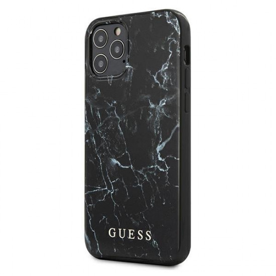 Guess iPhone 12 / iPhone 12 Pro Marble Σκληρή Θήκη με Πλαίσιο Σιλικόνης - Black - GUHCP12MPCUMABK