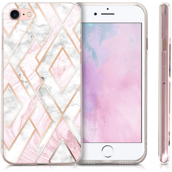 KW iPhone SE 2022 / SE 2020 / 7 / 8 Θήκη Σιλικόνης TPU Design Glory Mix 2 - Rose Gold / White / Dusty Pink - 46227.24