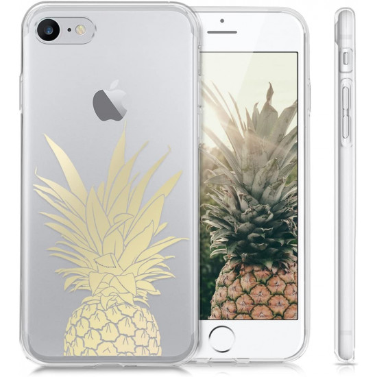 KW iPhone SE 2022 / SE 2020 / 7 / 8 Θήκη Σιλικόνης TPU Design Pineapple Shrub - Gold - Διάφανη - 39459.17