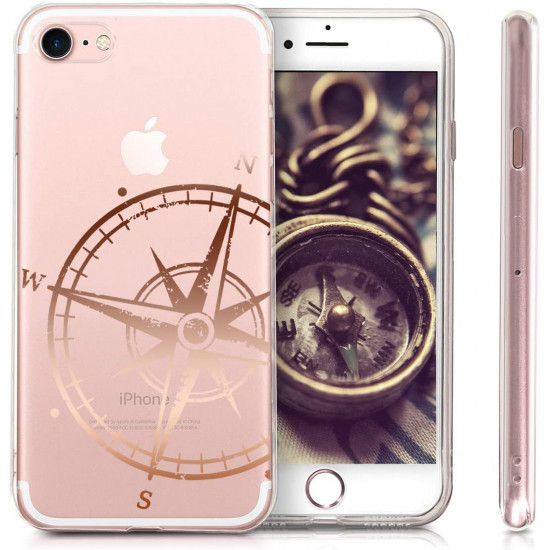 KW iPhone SE 2022 / SE 2020 / 7 / 8 Θήκη Σιλικόνης TPU Design Navigational Compass - Rose Gold - Διάφανη - 39459.36