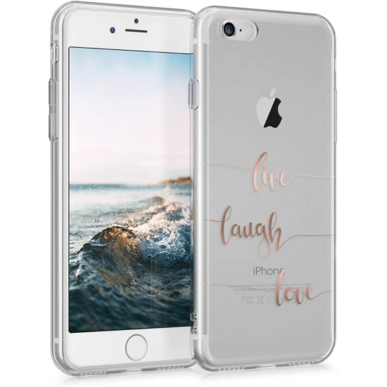KW iPhone SE 2022 / SE 2020 / 7 / 8 Θήκη Σιλικόνης TPU Design Live Laugh Love - Rose Gold / Διάφανη - 46227.17