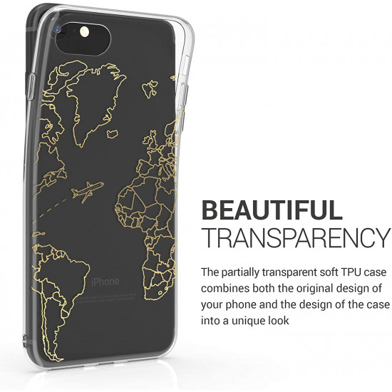 KW iPhone SE 2022 / SE 2020 / 7 / 8 Θήκη Σιλικόνης TPU Design Travel and Explore - Gold - Διάφανη - 51618.10