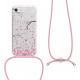 KW iPhone SE 2022 / SE 2020 / 7 / 8 Θήκη Σιλικόνης TPU με Λουράκι Design Cherry Blossoms - Διάφανη / Light Pink / Dark Brown - 48478.12