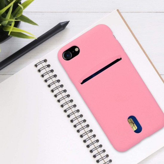 KW iPhone SE 2022 / SE 2020 / 7 / 8 Θήκη Σιλικόνης Rubber TPU με Υποδοχή για Κάρτα - Light Pink Matte - 49100.123