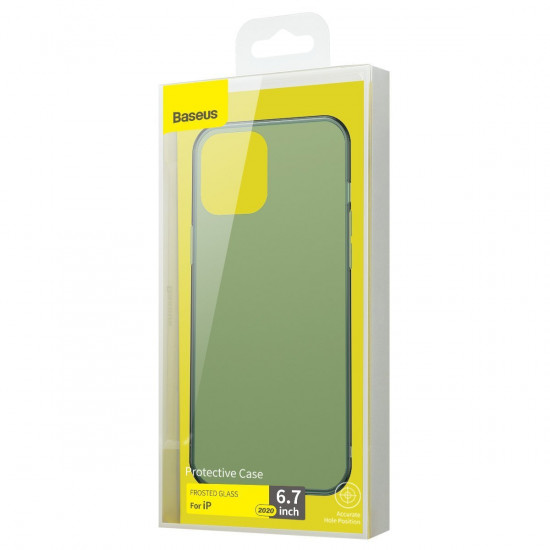Baseus iPhone 12 Pro Max Frosted Glass Θήκη με Πλαίσιο Σιλικόνης και Όψη Γυαλιού Tempered Glass - Green - WIAPIPH67N-WS06