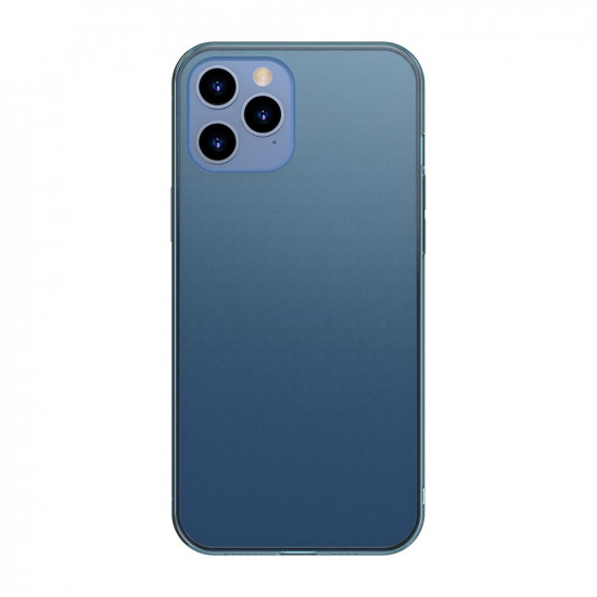 Baseus iPhone 12 Pro Max Frosted Glass Θήκη με Πλαίσιο Σιλικόνης και Όψη Γυαλιού Tempered Glass - Blue - WIAPIPH67N-WS03