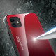OEM iPhone 12 mini Θήκη με Πλαίσιο Σιλικόνης και Όψη Γυαλιού Tempered Glass - Black - Red