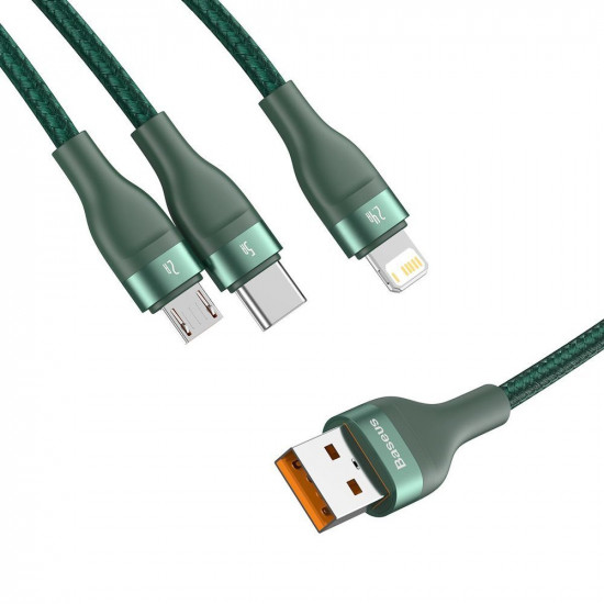 Baseus Flash Series 3in1 - Καλώδιο Γρήγορης Φόρτισης και Δεδομένων 5A 40W 1.2m - Micro USB / Lightning / Type-C - Green - CA1T3-06