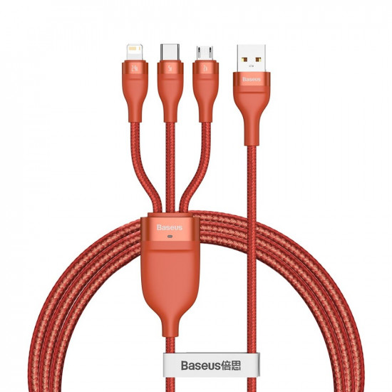 Baseus Flash Series 3in1 - Καλώδιο Γρήγορης Φόρτισης και Δεδομένων 5A 40W 1.2m - Micro USB / Lightning / Type-C - Orange - CA1T3-07
